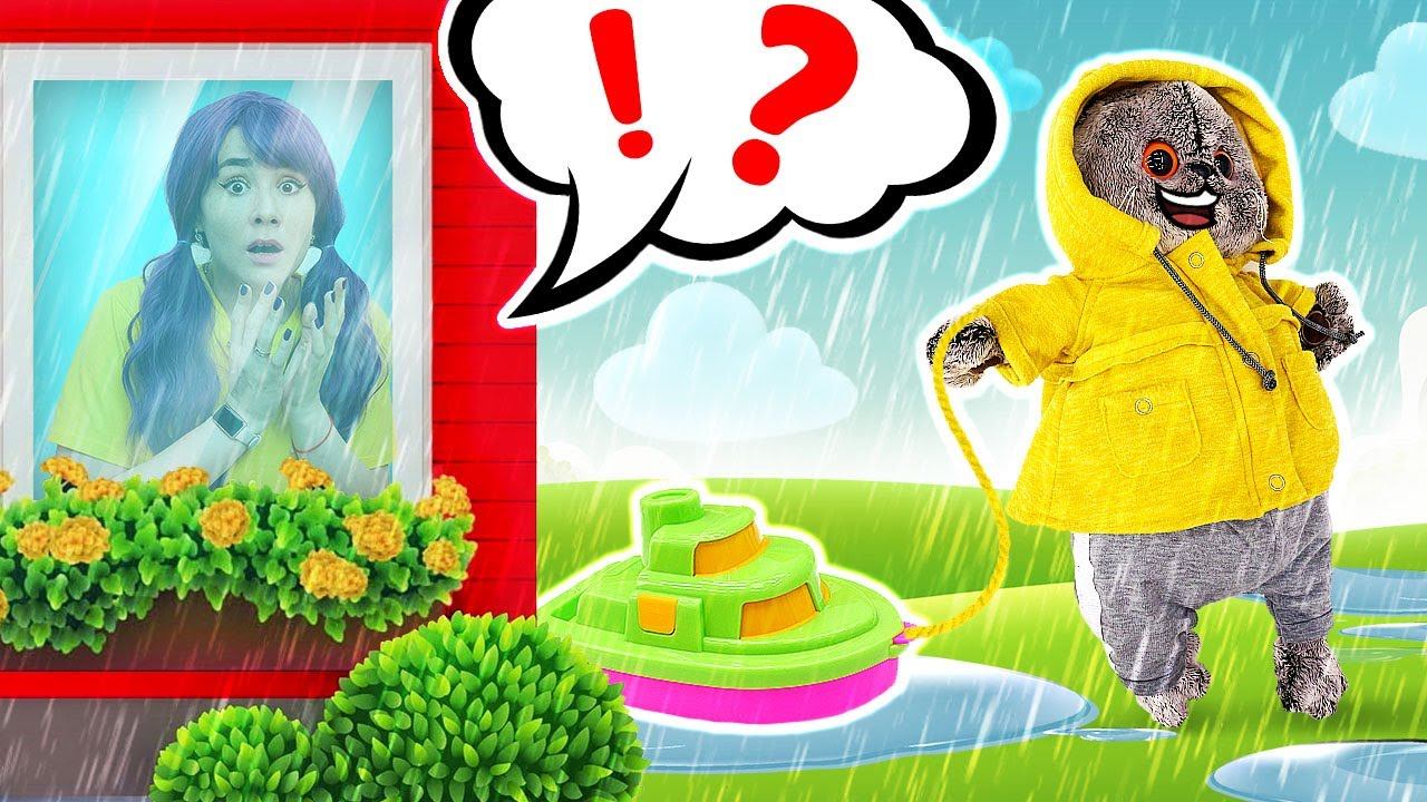 Кот Дымок простудился! Прогулка под дождем | Видео для детей про мягкие игрушки смотреть онлайн