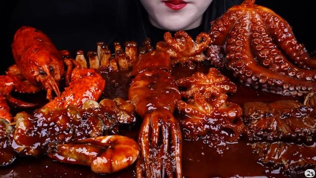 ASMR SPICY SEAFOOD, SPICY ENOKI  MUSHROOM, OCTOPUS, OYSTER, SQUID, CRAB,매운 굴 해물찜 먹방, 팽이버섯 먹방 MUKBAN