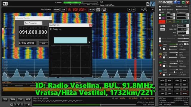 27.05.2020 09:18UTC, [Es, QRP], Radio Veselina, Болгария, 91.8МГц, 1732км, 100Ватт