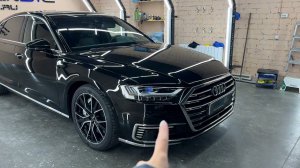 Audi A8 - перетяжка потолка, полировка кузова, бронирование и керамика,  бронирование консоли