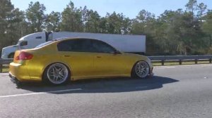 Avery Satin Energetic Yellow wrapped widebody G35 sedan cruising #g35 #widebody #infiniti  #stance