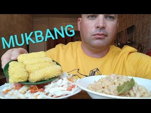 МУКБАНГ МАКАРОНЫ с фаршем/ОБЖОР сырные палочки и салат из овощей