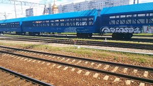 Электровоз ВЛ10у-856 с грузовым составом проезжает платформу Щербинка