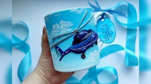 Вертолет - кружка с декором из полимерной глины. #полимернаяглина  #декоркружки