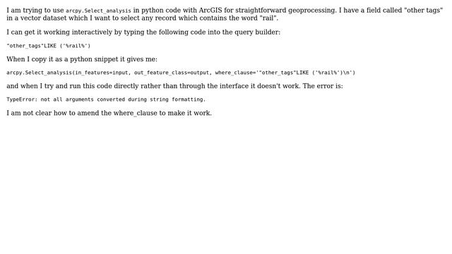 GIS: Arcpy Python Snippet for SQL "LIKE" expression problem смотреть онлайн