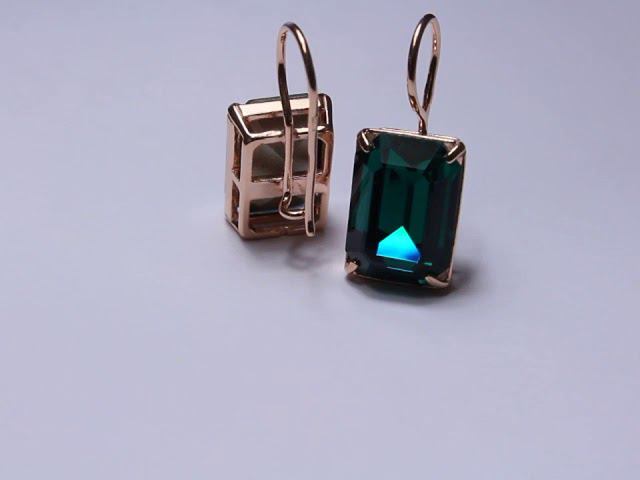 Серьги «Изумрудный цвет» с прямоугольными камнями Swarovski