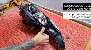 Замена треснутого стекла на фаре Toyota Rav4. Replacing cracked headlight glass on rav4 headlight