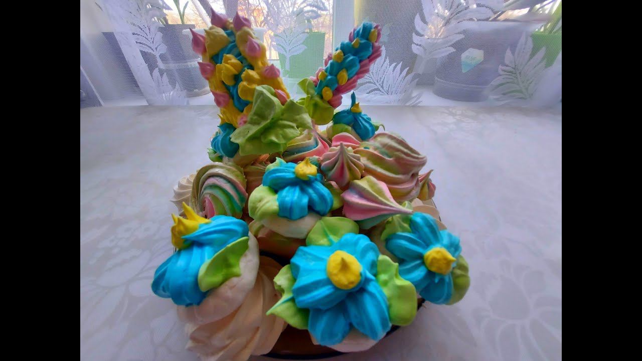 Разноцветное безе. Идеальный десерт и украшение для тортов, пирожных, куличей.