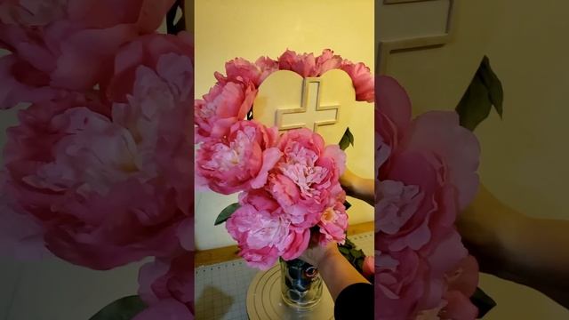 Peony Cemetery Vase with Cross and Heart