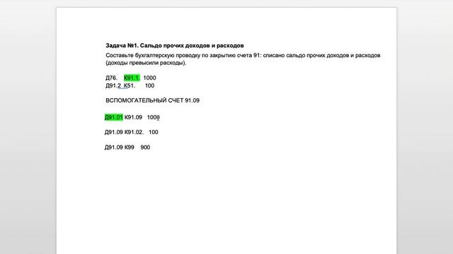 Проводки по закрытию счета 91(доходы превысили расходы). смотреть онлайн