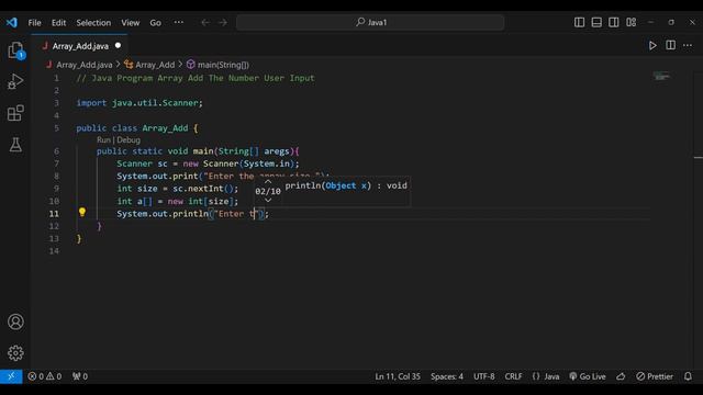 Java Program Array Add The Number User Input For Visual Studio Code (VS Code) #coding