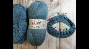 Джемпер спицами регланом сверху из пряжи Ализе ангора голд стар. Расчеты и вязание горловины.