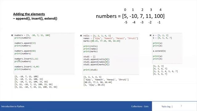 Python List Methods for adding elements to Lists - append(), insert(), extend()