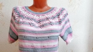 Готовая работа. Кофточка с круглой кокеткой. Рассказываю как вязала.