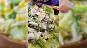 [Весенний салат] с ветчиной и зеленью с домашним майонезом