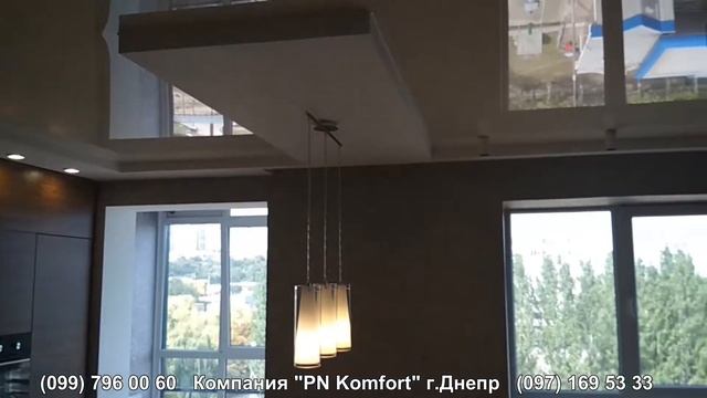 Глянцевый натяжной потолок в кухни студии смотреть онлайн