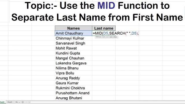 Excel in Hindi - How to use MID & SEARCH function #SkrLearningPoint