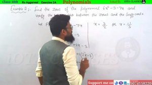 Find the Zeros of the Polynomial 6x square minus 3 minus 7x and verify the relationship between