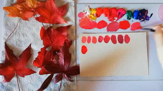 Come miscelare i colori rossi autunnali. Lezione di pittura acrilica per paesaggio, con le foglie. смотреть онлайн