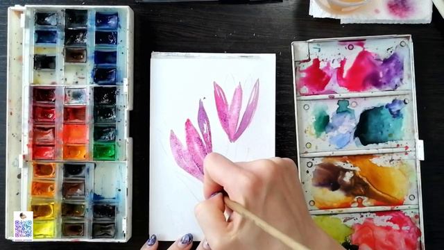 Скетч Крокусы. Как нарисовать цветы быстро и красиво? Акварель для начинающих с Верой Юрковой