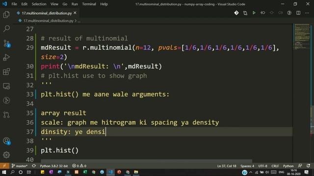 How to use Multinomial Distribution and show graph using plot hist Python NumPy Array Hindi смотреть онлайн