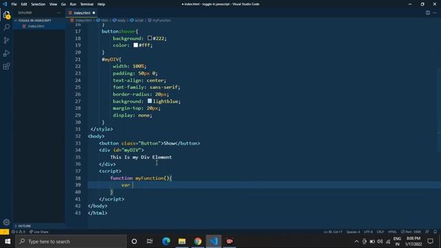 How To Toogle A Div Element in Javascript | How to Show & Hide A Element in Javascript