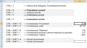 Excel - Sztuczki - Klawisze skrótów - formatowanie - HD