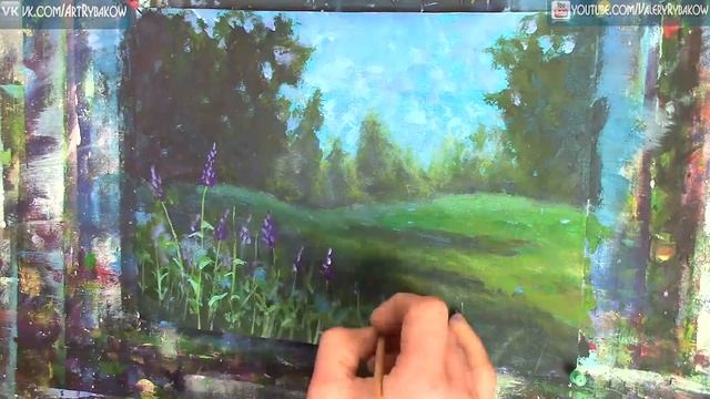 Как нарисовать Солнечные цветы на фоне леса - быстрый урок рисования