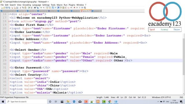 Part-1:WebApplication -Advance Python Series Register/SignUp  HTML-CSS-Python Using XAMPP-With Code