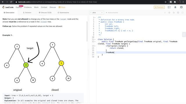 Find a corresponding node of a Binary tree in a clone of that tree | Leetcode solution | Easy