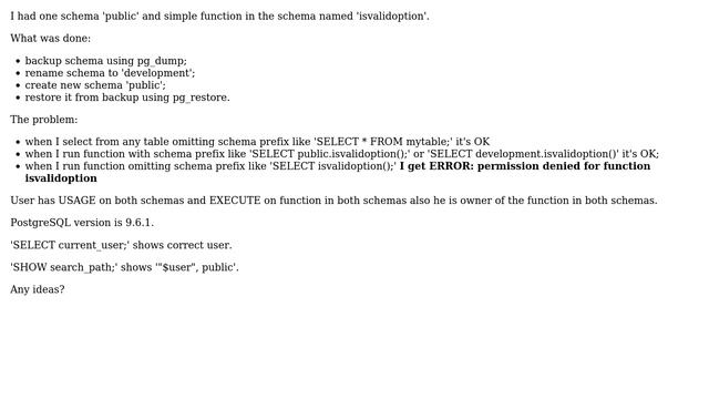 Databases: Permission denied on function after schema copy смотреть онлайн
