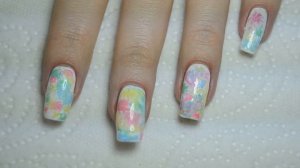 Summer Pastel No Water Marble Technique Rhinestone Nail Art / Летний маникюр с блестками