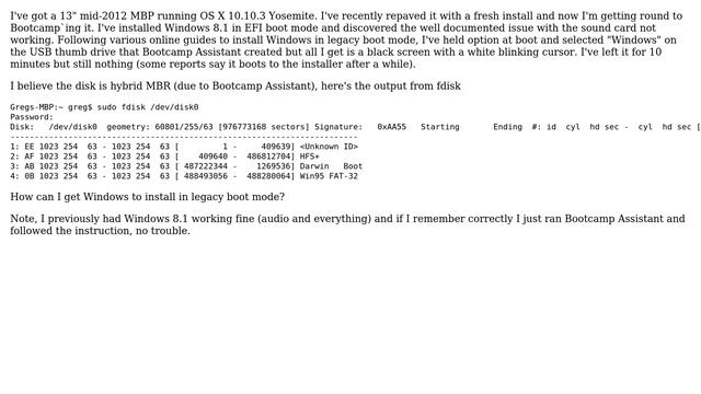 Apple: How can I get Windows to install in Legacy (BIOS) boot on my mid-2012 MBP? смотреть онлайн