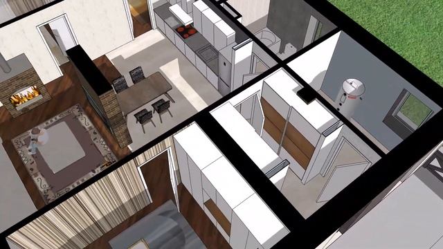 Проект компактного одноэтажного дома на 110м2. Большая кухня-гостиная и 3 удобных спальни. смотреть онлайн