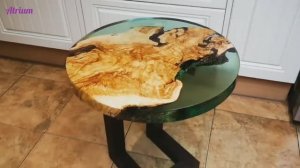 Round epoxy resin table with olive wood - resin.