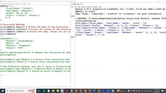 Dictionary Methods Live Demonstration of Python | Dictionary  methods | Python Dictionary in hindi