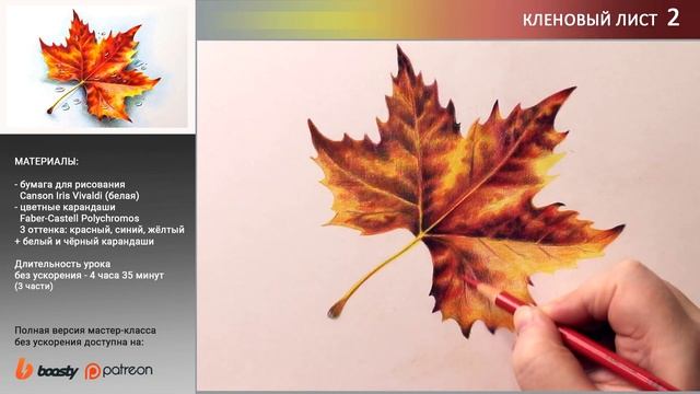 Как нарисовать кленовый лист цветными карандашами ✎ Таймлапс ? Рисуем кусочек осени