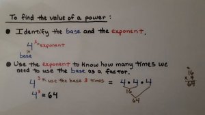 6th Grade Math 9.1b, Finding the Value of a Power, Evaluating Exponents