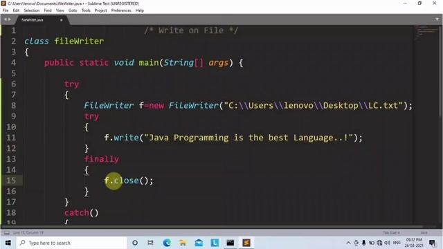 java program to write into a file | Learn Coding
