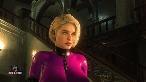 Sugoi Dekai Jill Valentine in Purple Latex - Resident Evil 2 Remake mod【1440p】