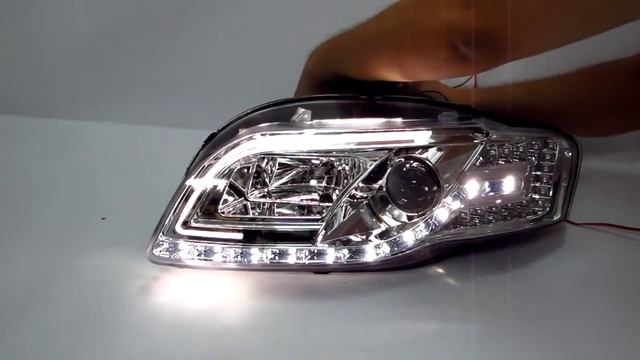 CrazyTheGod A4/S4 2005-2008 B7 Projector LED R8 HEADLIGHT w/Amber Chrome for AUDI
