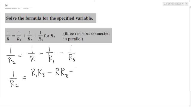 1/R = 1/R1 + 1/R2 + 1/R3 for R2, solve for the specified value ...