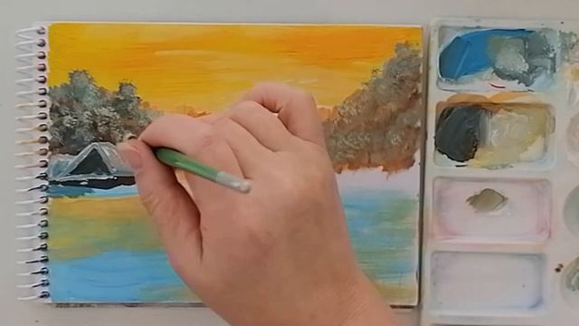 Гуашь зимний пейзаж Простое рисование для начинающих Рисуем с Любовью Draw with Love