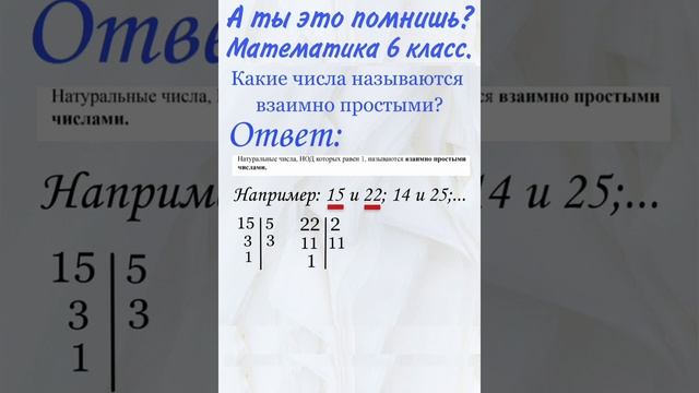 Какие числа называются взаимно простыми? Математика 6 класс. Образование. Короткое фидео. Shorts.