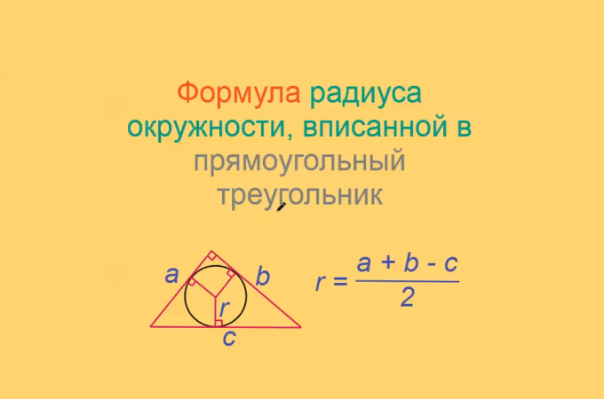 Математика за минуту: Объяснение формулы радиуса вписанной окружности в прямоугольный треугольник.