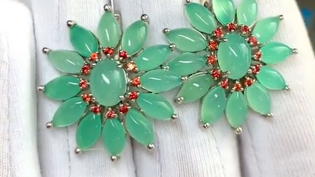 ❌продано ❌Серьги из серебра с хризопразом природным вес 10,77 гр смотреть онлайн