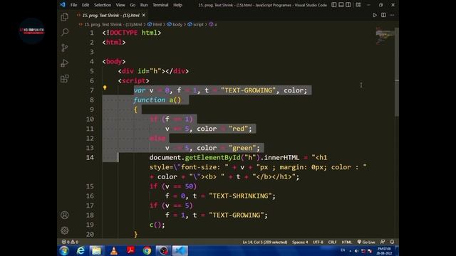 Write a JavaScript code that displays text “Bigger Text” with increasing font size in the interval.