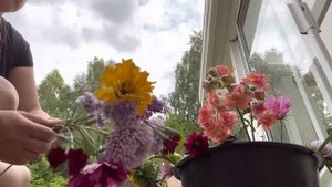 Букет из астр и подсолнуха