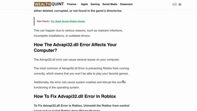 Roblox Advapi32.dll Error | RobloxPlayerBeta.exe–Entry Point Not Found | Roblox Advapi32.dll Missin