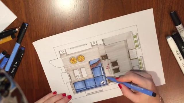 Скетч план комнаты маркерами. draw a sketch plan living room markers смотреть онлайн